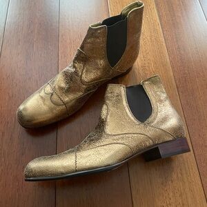 New D&G Dolce Gabbana Women Gold Leather Ankle Chelsea Boots Size 39 9